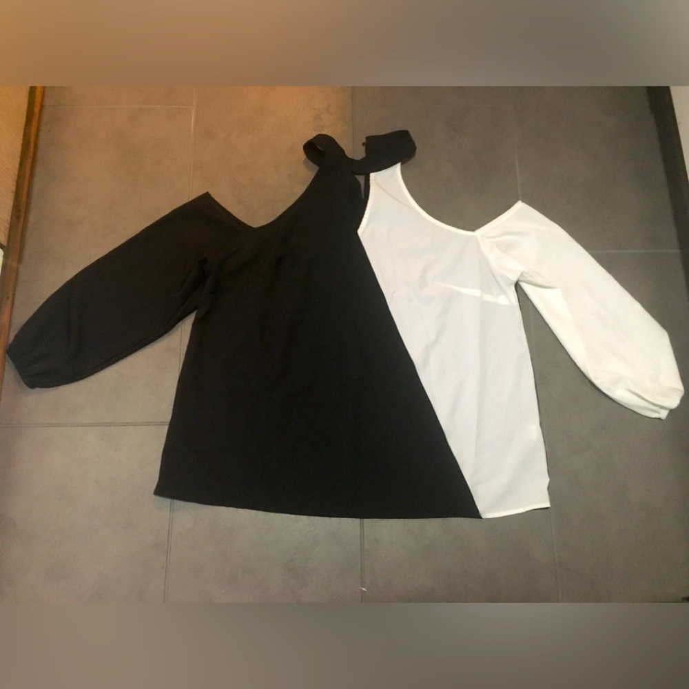 Black and White cold shoulder blouse